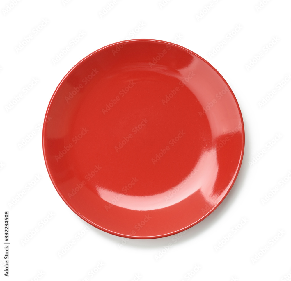 round red plate for main courses isolated on white background round red plate for main courses isolated on white background