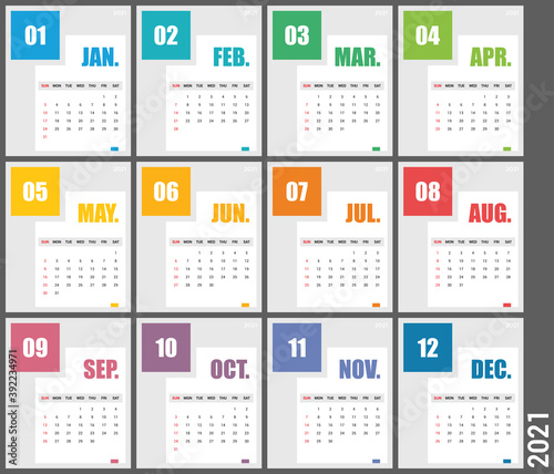 Calendar 2021 vector desing template