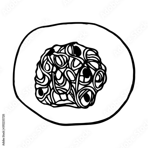 Spaghetti italian traditional food. Hand drawn sketch style. Vector illustration isolated on white background for restaurant menu and package design, poster, web.