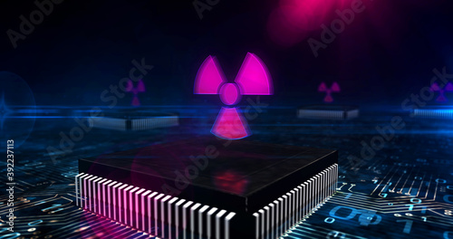 Obraz na plátně Cyber attack with nuclear symbol 3d illustration