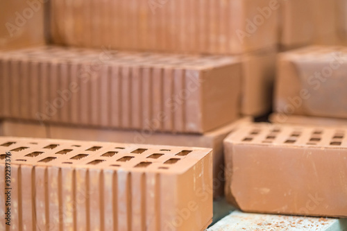 Hollow ceramic bricks. Construction industry. For construction. Sale of building materials.