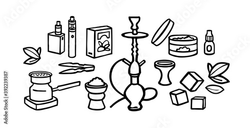 Hookah icons set. Smoking accessories.