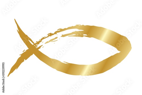 Golden fish symbol hand painted with ink brush