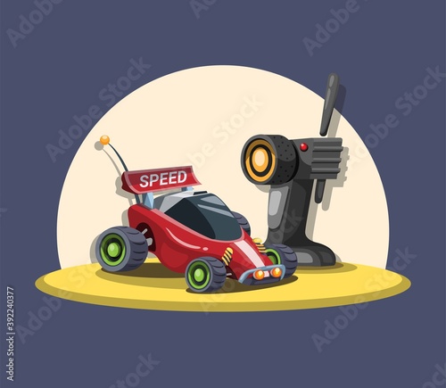 RC Car buggy with remote control in sand concept in cartoon illustration vector