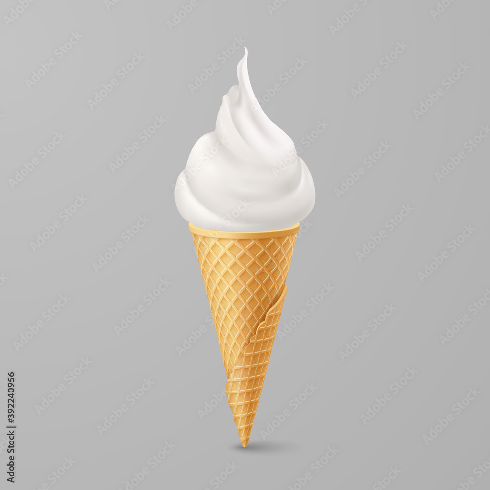 Soft Ice Cream in Waffle Cone. Street Fast Food, Sweet Milky Dessert Creative illustration Isolated on Gray Backdrop Soft Ice Cream in Waffle Cone. Street Fast Food, Sweet Milky Dessert Creative illustration Isolated on Gray Backdrop