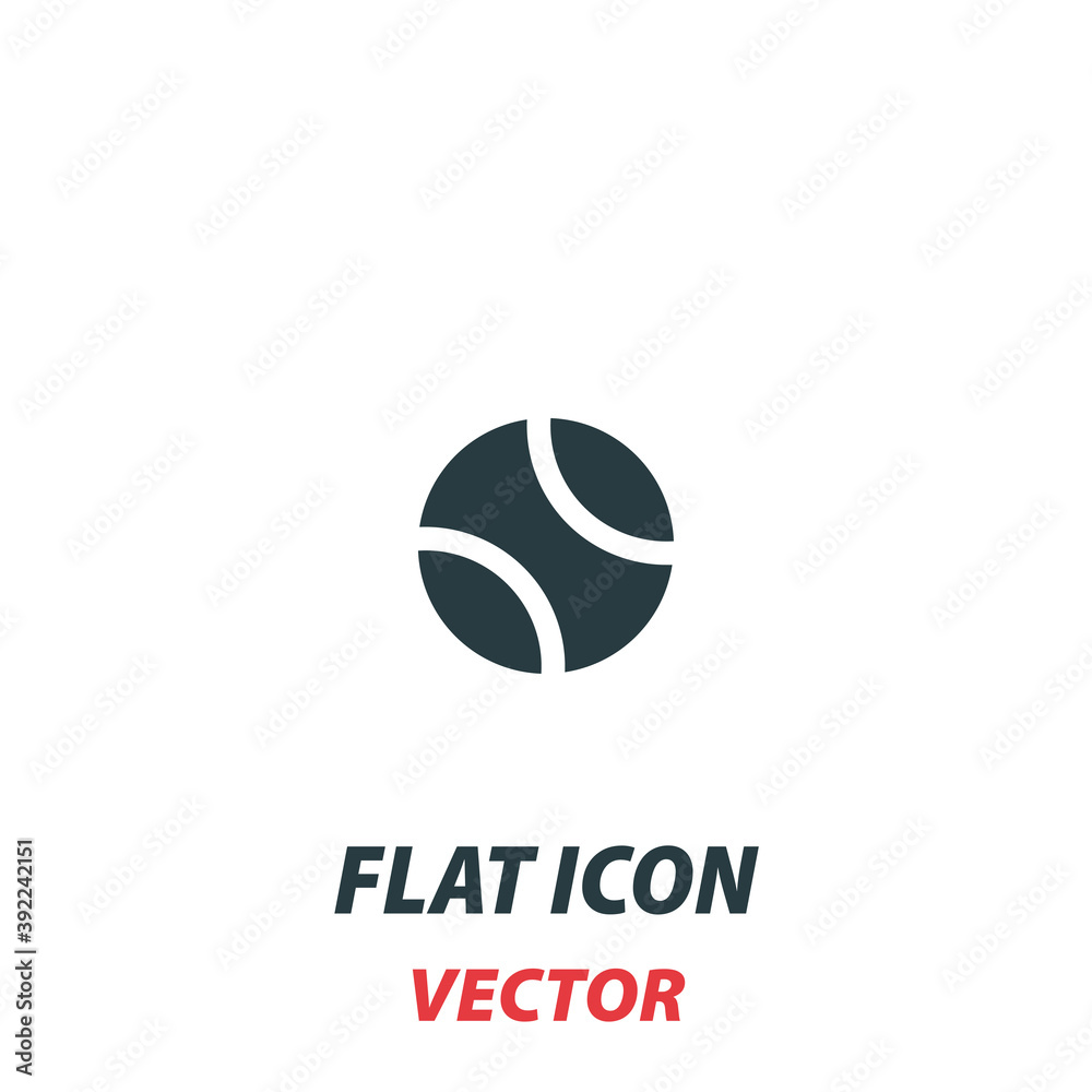 Tennis ball icon in a flat style. Vector illustration pictogram on white background. Isolated symbol suitable for mobile concept, web apps, infographics, interface and apps design