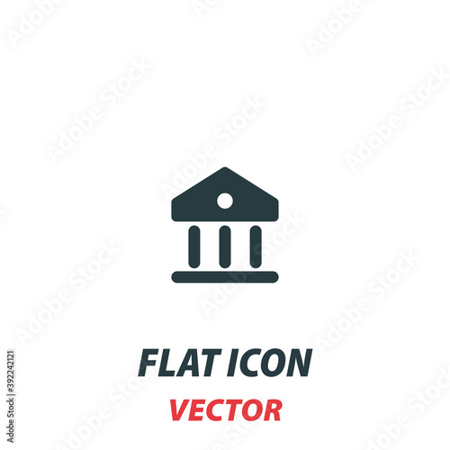 bank building icon in a flat style. Vector illustration pictogram on white background. Isolated symbol suitable for mobile concept, web apps, infographics, interface and apps design
