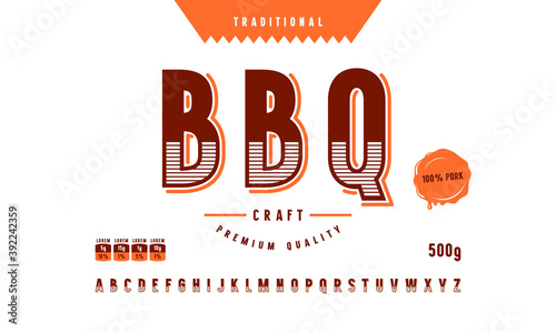 Decorative sans serif font and barbecue label template