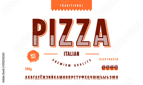Decorative sans serif font and pizza label template