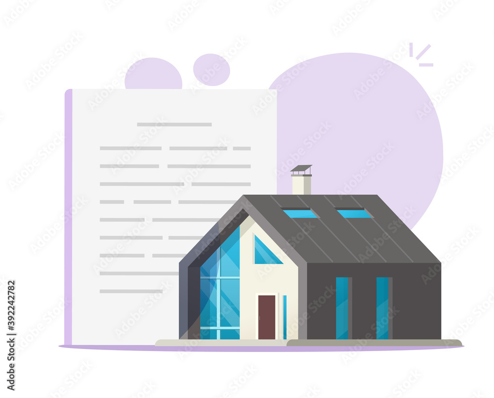 Home property document, house building contract or legal agreement idea vector illustration, insurance or mortgage loan paper form, ownership claim or development documentation