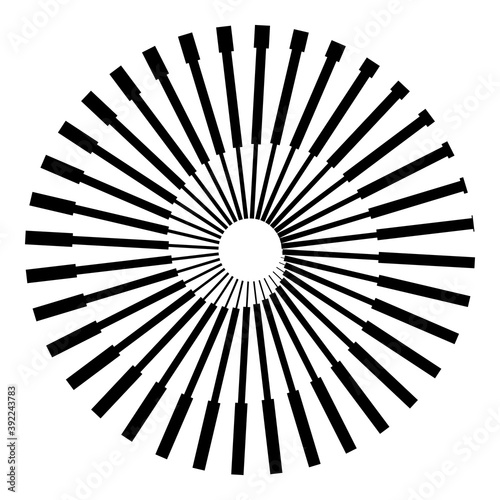 Abstract background with radial lines. Logo or icon in yin and yang style.
