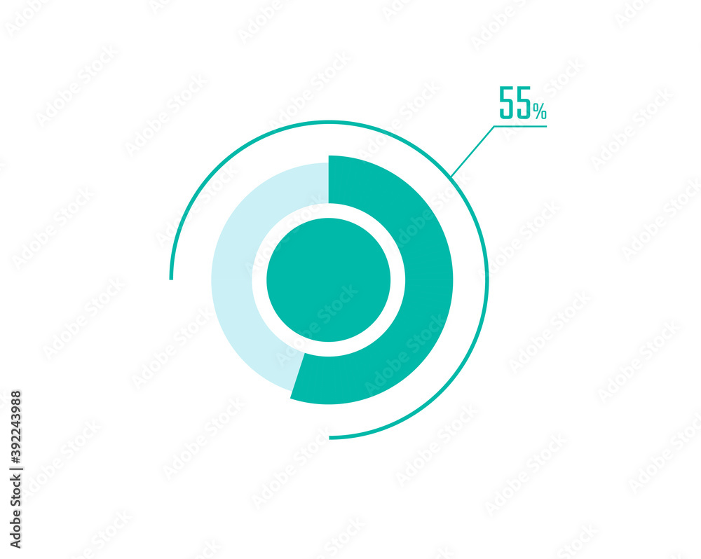 Circle Pie Chart showing 55 Percentage diagram infographic, UI, Web design. 55% Progress bar templates. Vector illustration