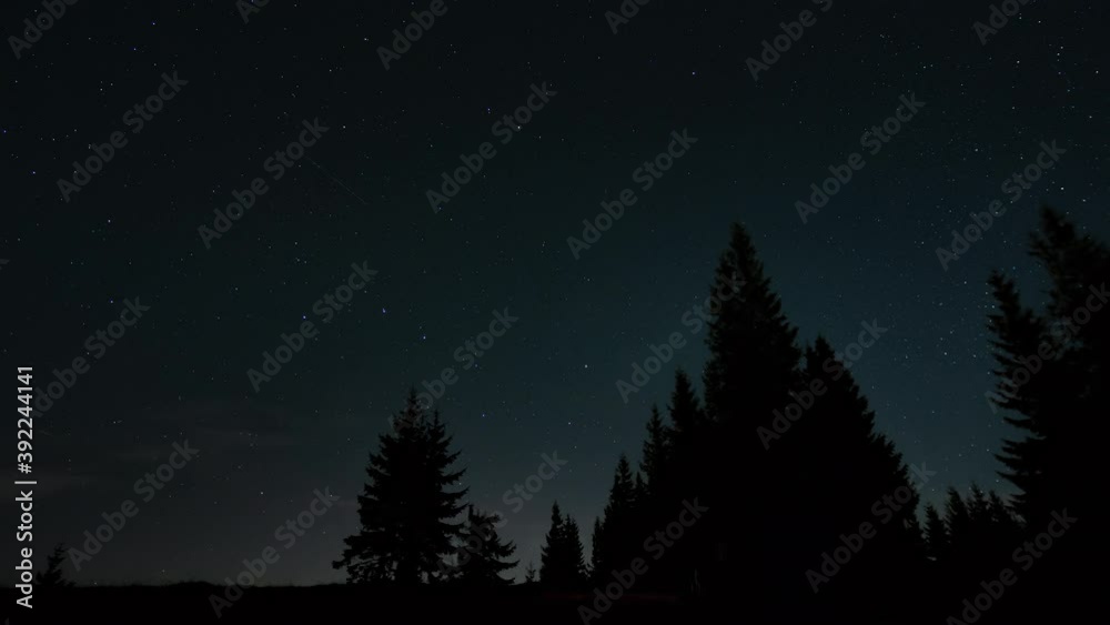 Timelapse of moving stars around a polar star in night sky over tree silhouettes. The constellation Ursa Major is clearly visible. 4K Timelapse of moving stars around a polar star in night sky over tree silhouettes. The constellation Ursa Major is clearly visible. 4K