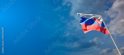 Beautiful national state flag of Slovakia with blank space.