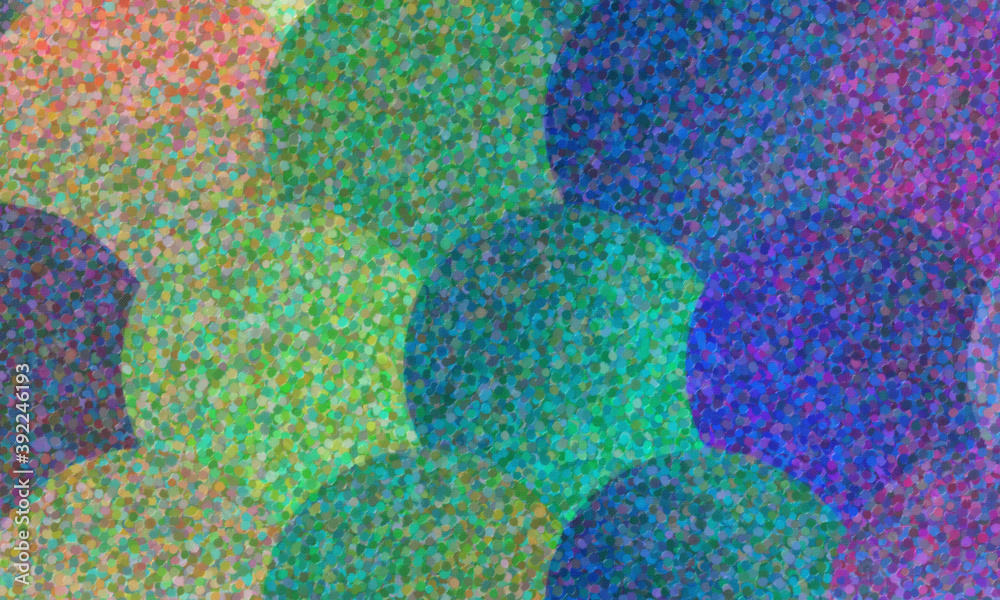 Yellow and blue circles impressionist pointilism background, digitally created.