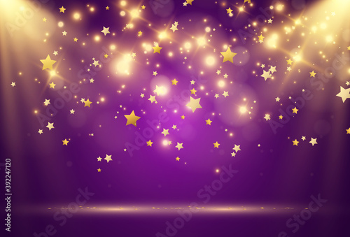 Bright beautiful golden sparks star on a transparent background.  