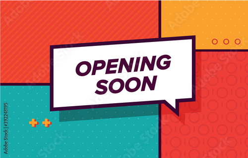 OPENING SOON in design banner. vector template for web, print, presentation . Simple banner with minimal phrase. Trendy flat geometric print. Creative vector stock decoration.