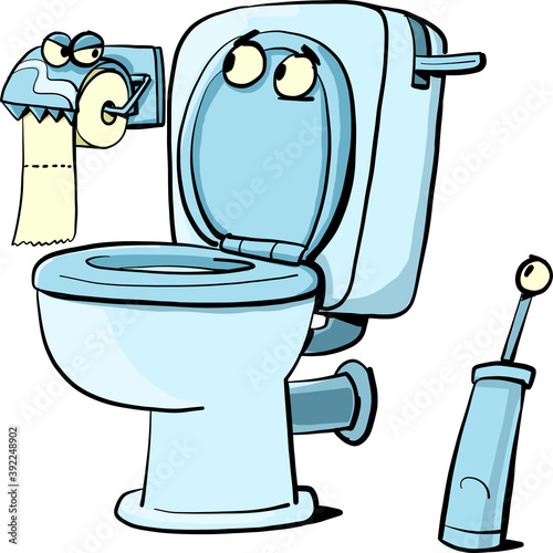 funny scene of a toilet bowl and toilet paper holder in an argument