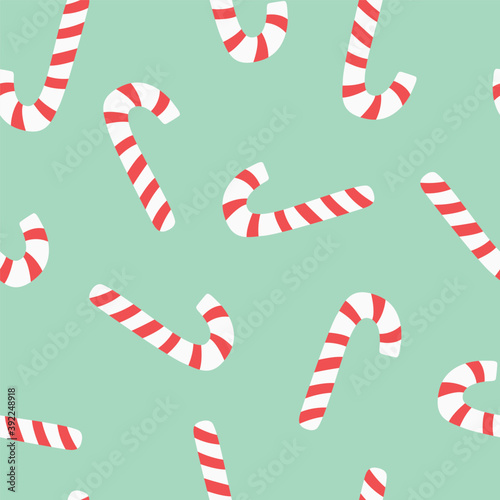 Candy cane holiday seamless pattern. Merry Christmas and Happy New Year design. Colorful flat vector illustration