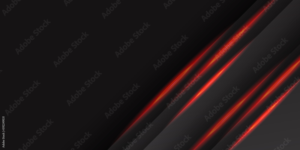 Red abstract background with shiny red light on black background with 3D overlap layer and rendering