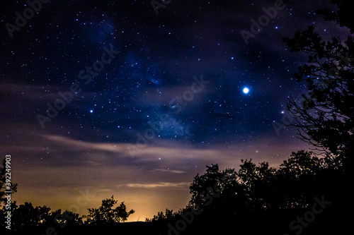 milky way night landscape with planet and tree