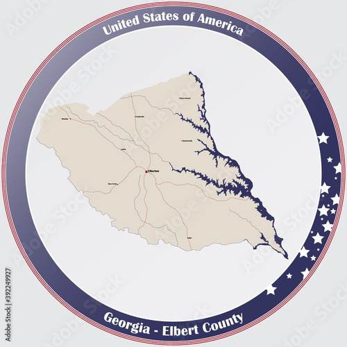 Large and detailed map of Elbert county in Georgia, USA.