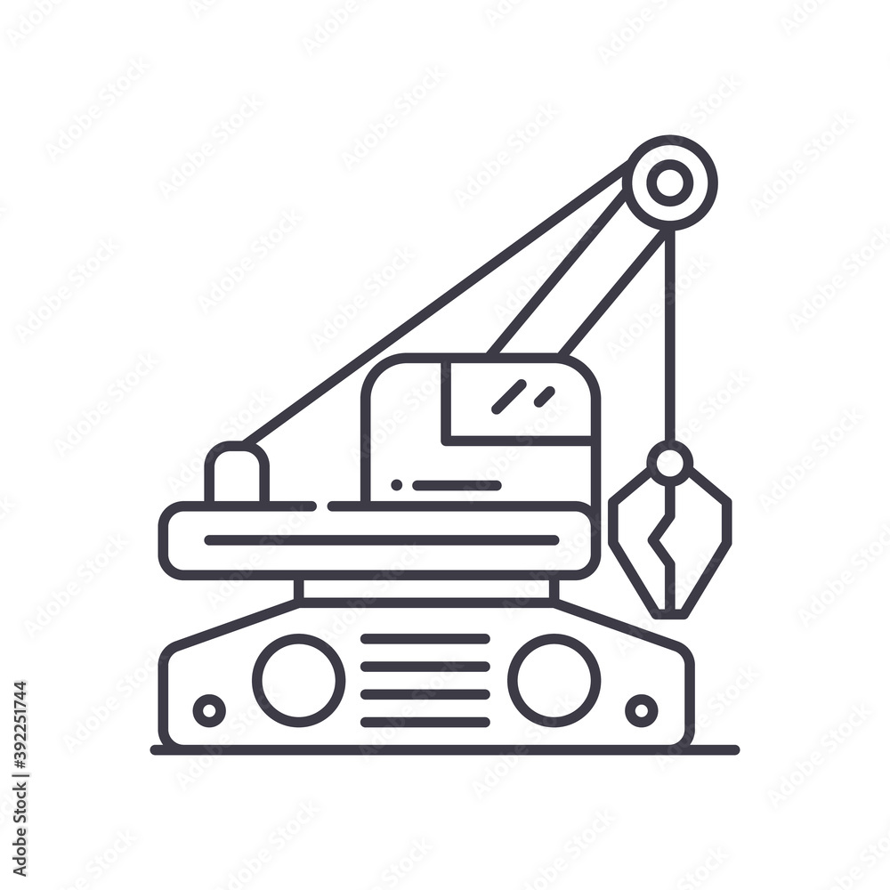 Bulldozer image icon, linear isolated illustration, thin line vector, web design sign, outline concept symbol with editable stroke on white background. Bulldozer image icon, linear isolated illustration, thin line vector, web design sign, outline concept symbol with editable stroke on white background.