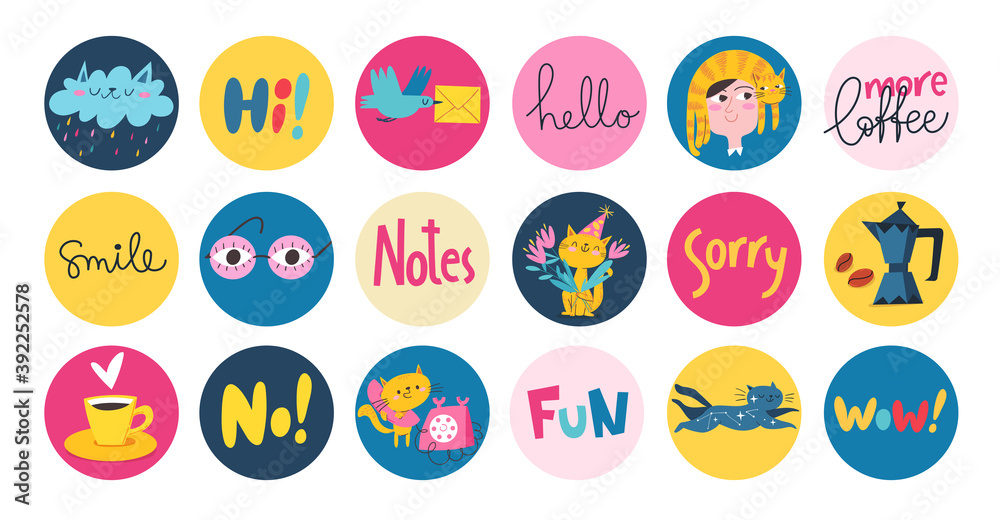 Set of various highlights and story icons for social media