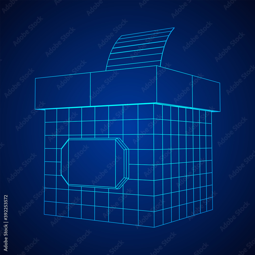 Ballot box with Ballot paper. Wireframe mesh Ballot box with Ballot paper. Wireframe mesh