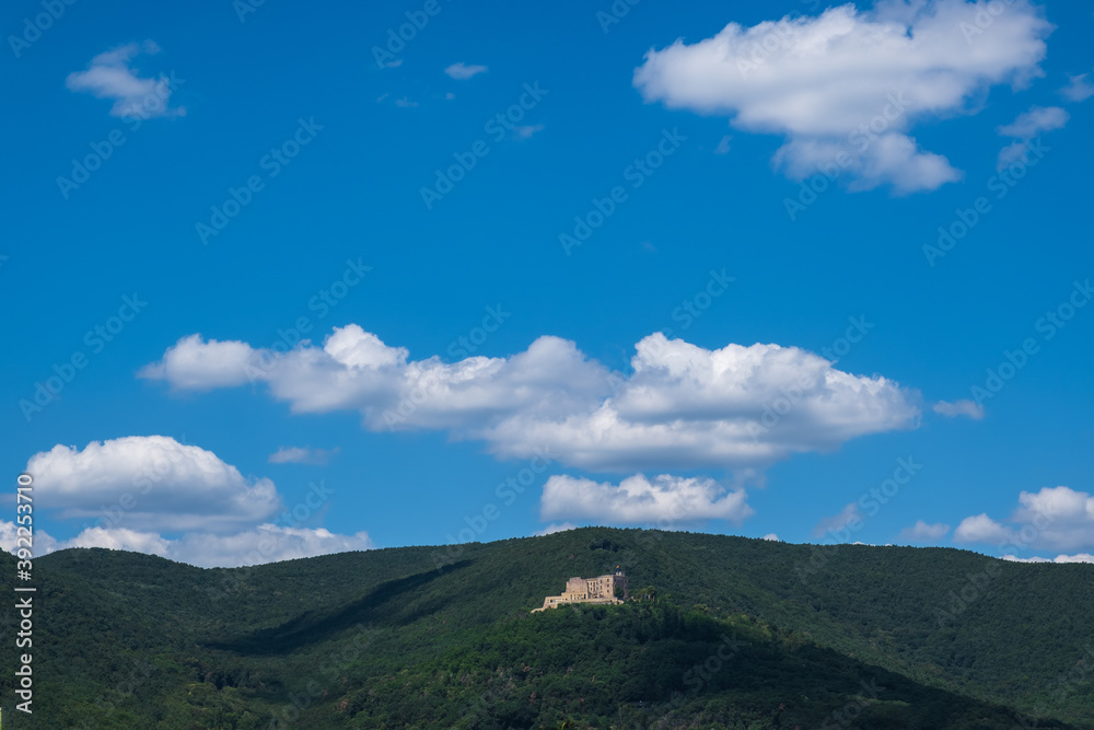 View to the castle mountain in the Palatinate Forest with the Hambach Castle / Germany
