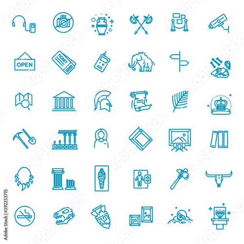 museum icons set. museum exhibits collection. Thin line design