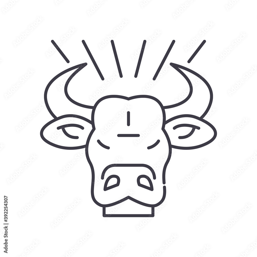 Bull head icon, linear isolated illustration, thin line vector, web design sign, outline concept symbol with editable stroke on white background. Bull head icon, linear isolated illustration, thin line vector, web design sign, outline concept symbol with editable stroke on white background.