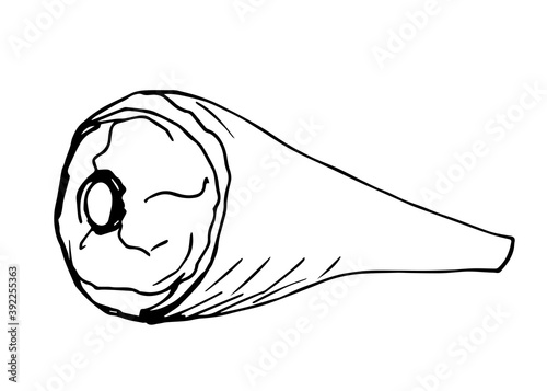 Simple hand-drawn vector drawing in black outline. Pork ham isolated on white background, meat products, delicacy, prosciutto, jamon. For packaging decoration, market, butcher shop.
