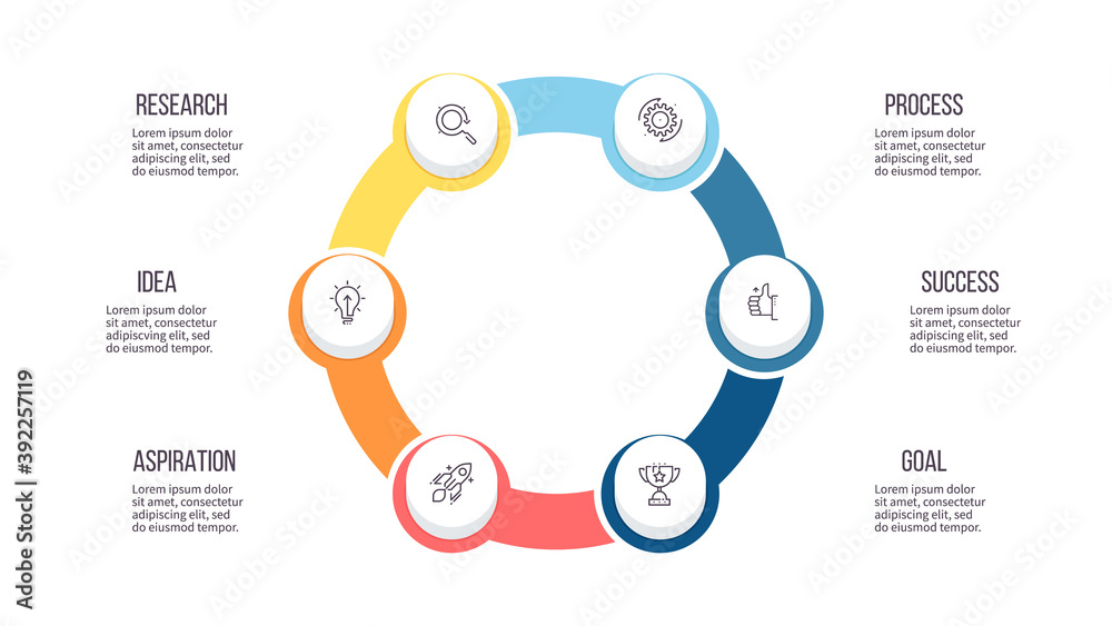 Fototapeta premium Business infographic. Circle chart with 6 options. Vector template.