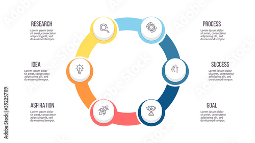 Business infographic. Circle chart with 6 options. Vector template.
