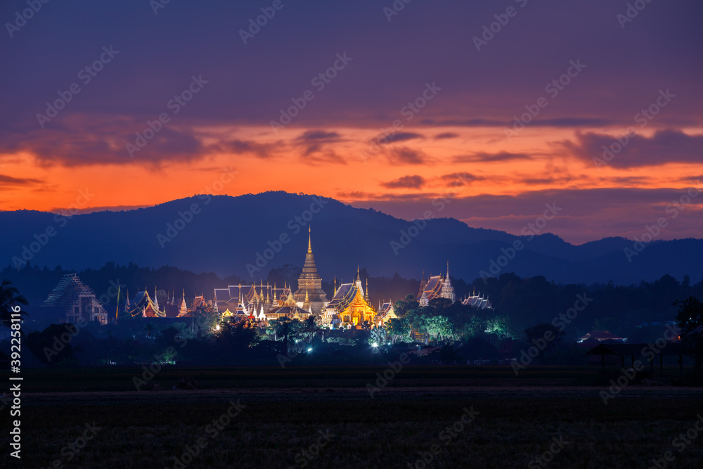 Naklejka premium Senset Time At Wat Ban Den, Mae Tang Chiangmai Thailand.