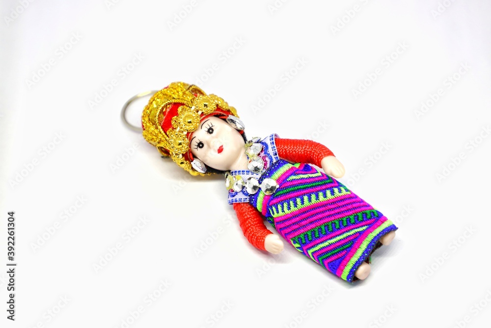 Ordinary doll key rings isolated on white background Ordinary doll key rings isolated on white background