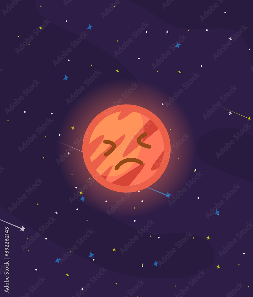 Happy Venus planet character, cute venus with smiley face cartoon vector Illustration