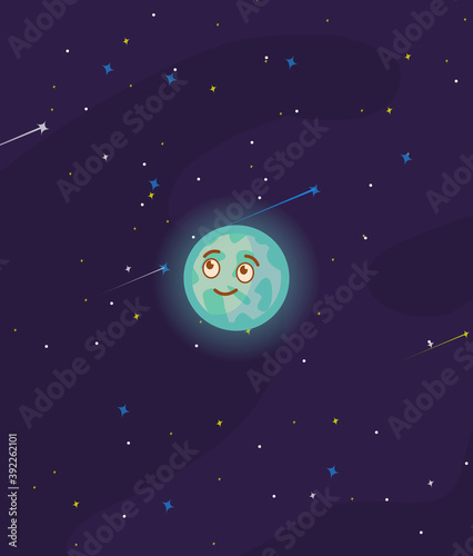 Happy pluto planet character, cute pluto with smiley face cartoon vector Illustration