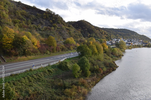 Landstraße durchs herbstliche Moseltal bei Niederfell photo