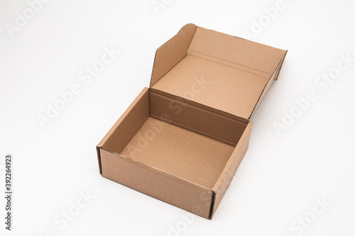 Open Cardboard Carry Box for Products On White Background Isolated 