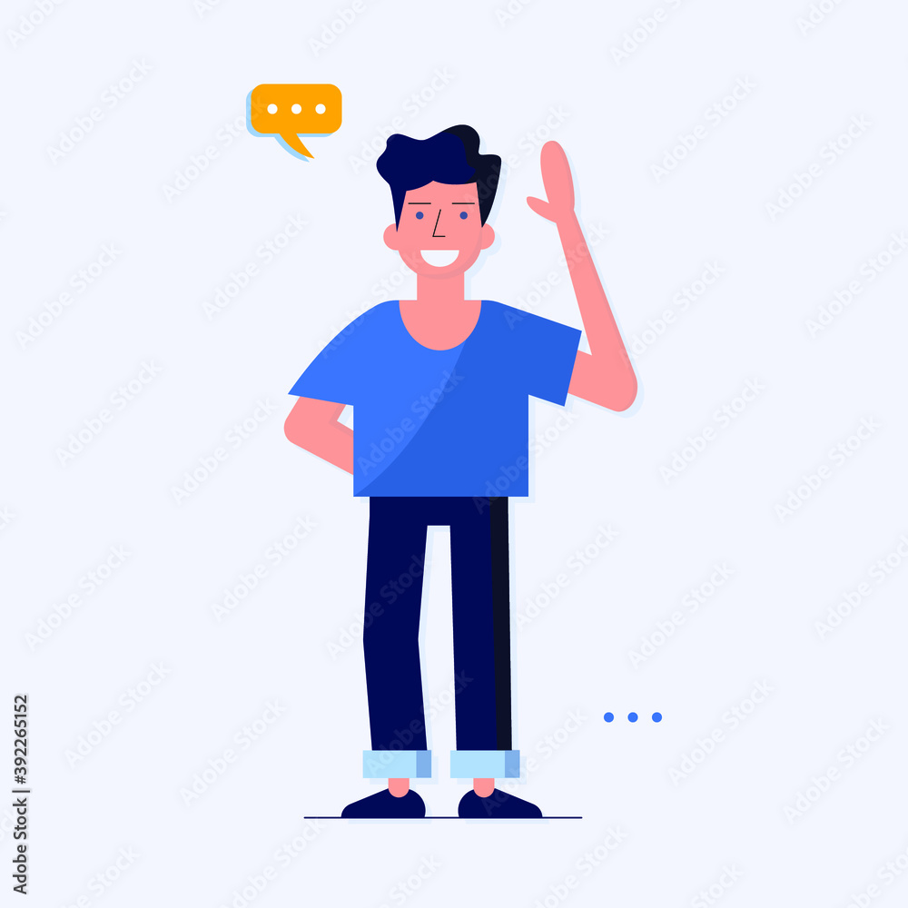 man greets , thinks and finds a solution. Vector illustration in cartoon style. Voicing, thinking, sms, chatting people