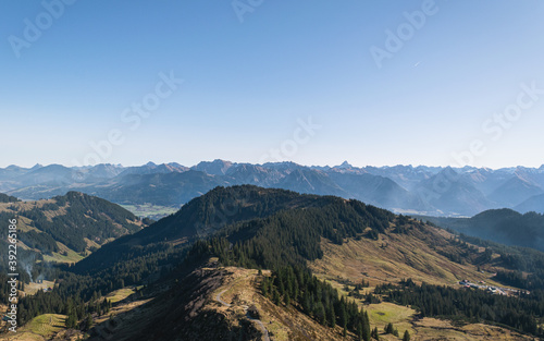 Wide view of the Riedbergerhorn in the Alps in summer in Allgäu, Germany