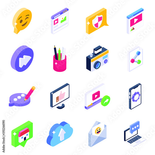  Modern Business and Interaction Icons in Isometric Style 