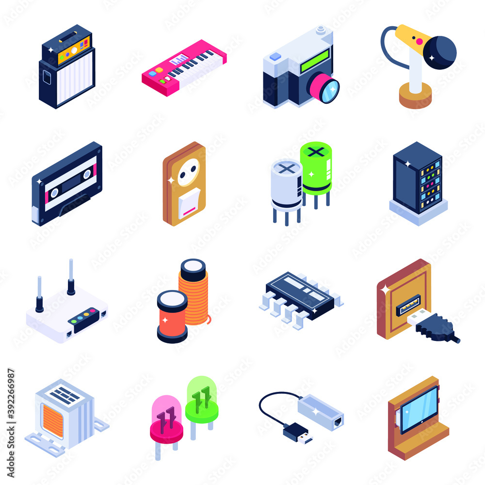 
Pack of Electronics Isometric Icons 
