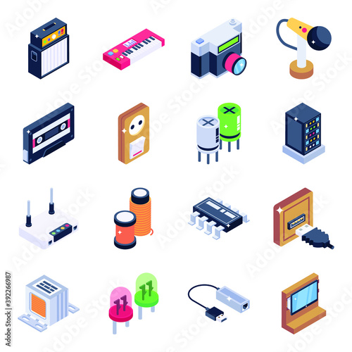 
Pack of Electronics Isometric Icons 
