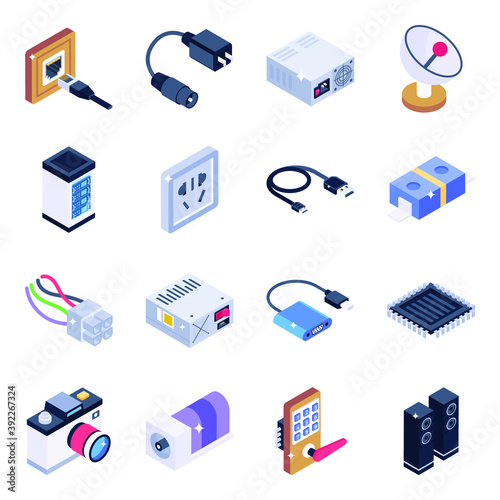 
Pack of Electronics Equipment Isometric Icons 
