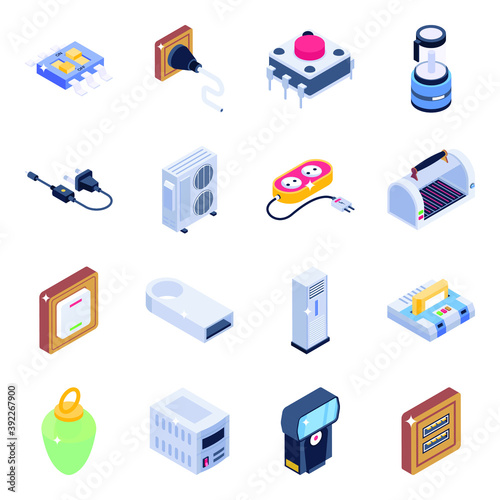 
Pack of Electronics Equipment Isometric Icons 
