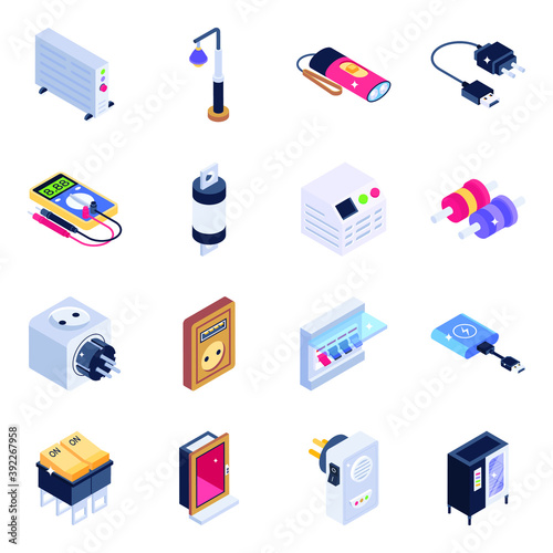 
Pack of Electronics Equipment Isometric Icons 
