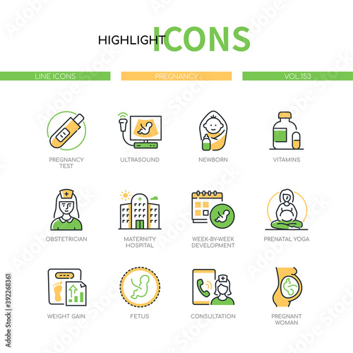 Pregnancy - modern line design style icons set